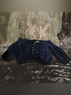 We The Free Navy Off-Shoulder Button Peasant Top